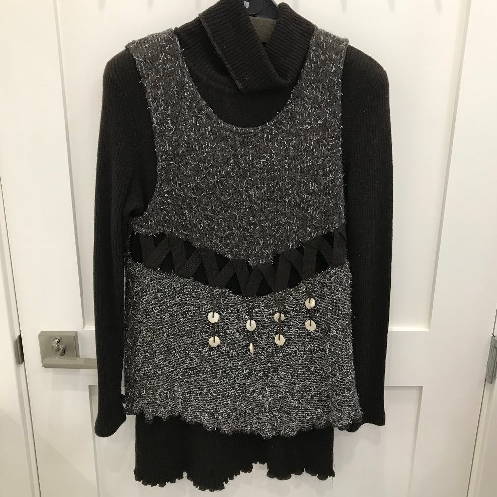 Brown Matching Turtleneck Wool Sweater and Vest